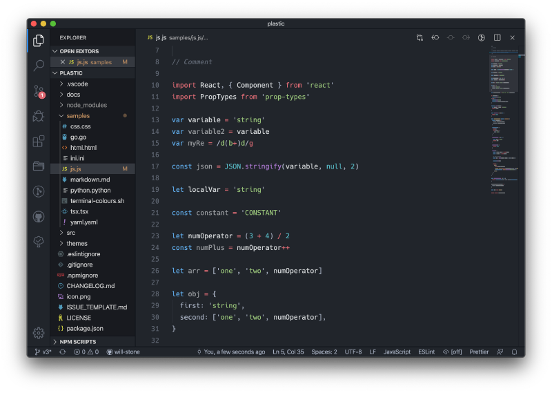 “A screenshot of the Plastic VSCode Theme”