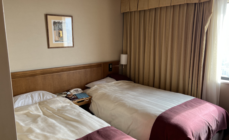 The room - the AC controls are the small box beside the phone on the table