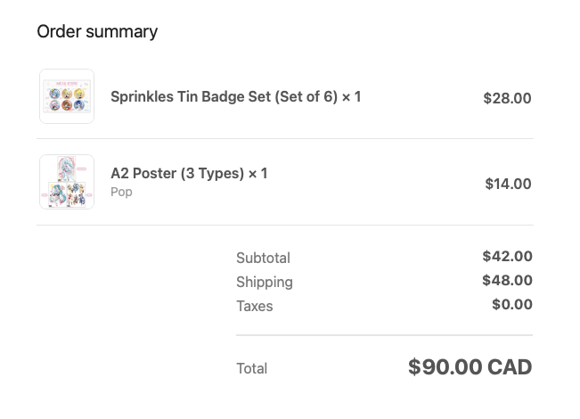 The merch I ordered after the show, including the $48 shipping charge